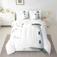 thumbnail image 2 of Erosebridal Watercolor Nautical Lighthouse Bed in a Bag Twin Size, Seagull Bird Bed Set, Reversible 7 Pieces, 2 of 5