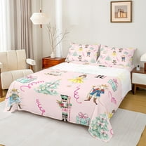 Homewish Merry Xmas Twin Sheet Sets,Retro Nutcracker Twin Fitted Sheet,Cute Ballet Girls Flat Sheet For Kids,Breathable Home Decor,3pcs