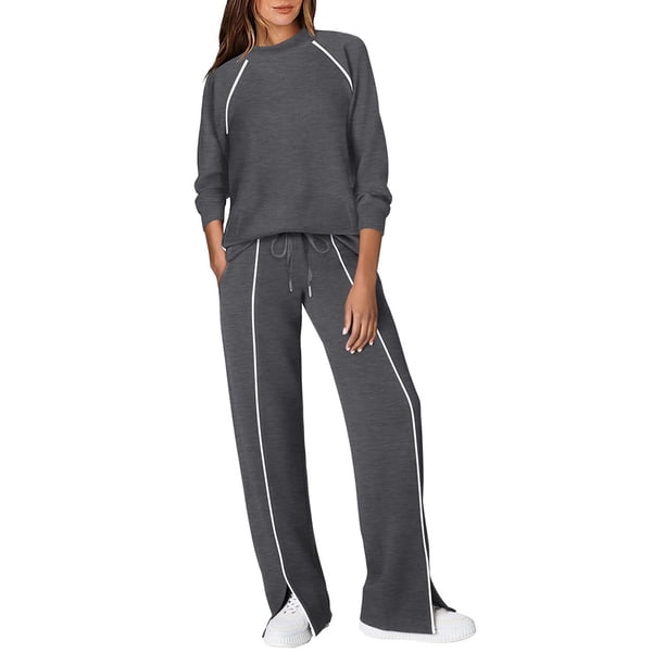Conjuntos de Salón para Mujer, Conjuntos de 2 Piezas para Otoño, Pantalones Anchos, Conjuntos A Juego, Ropa de Mujer Gris Oscuro XXL
