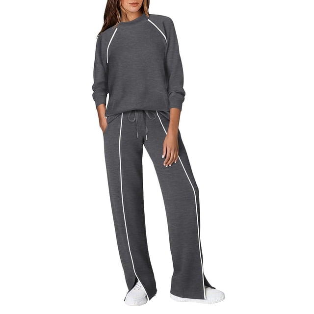 Conjuntos de Salón para Mujer, Conjuntos de 2 Piezas para Otoño, Pantalones Anchos, Conjuntos A Juego, Ropa de Mujer Gris Oscuro XXL