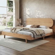 King Size Bamboo Platform Bed with Round Shape Headboard and Little Footboard, Solid Bamboo-made Bed Frame with Support Slats, Full/Queen/King Bed Frame for Bedroom, Guest Rooms, Dorms, Natural