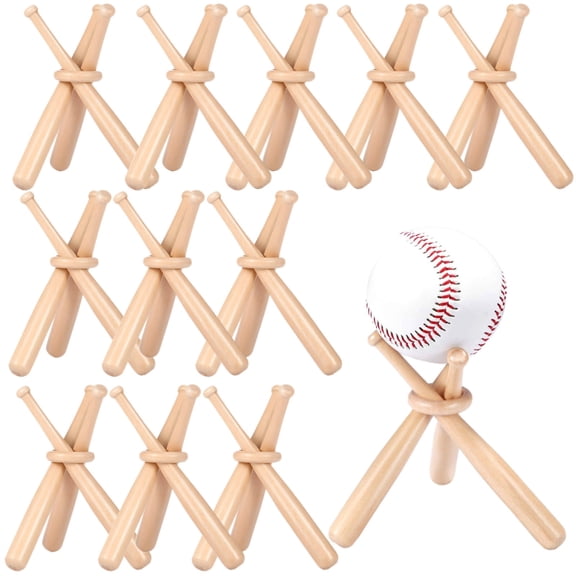 12 Pcs Wooden Baseball Bat Stands, Creative Display Stands with Rings, Long-lasting and Stable Design for Baseball Collection, Fits Balls up to 9 inches, Gift for Baseball Fans