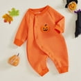 thumbnail image 5 of GYRATEDREAM Newborn Boys Girls Halloween Jumpsuit Coat Infant Pumpkin Ghost Print Crewneck Long Sleeve Button up Romper Baby Fall Winter One Piece Outfit Clothes for 0-6 Months Black Orange, 5 of 9