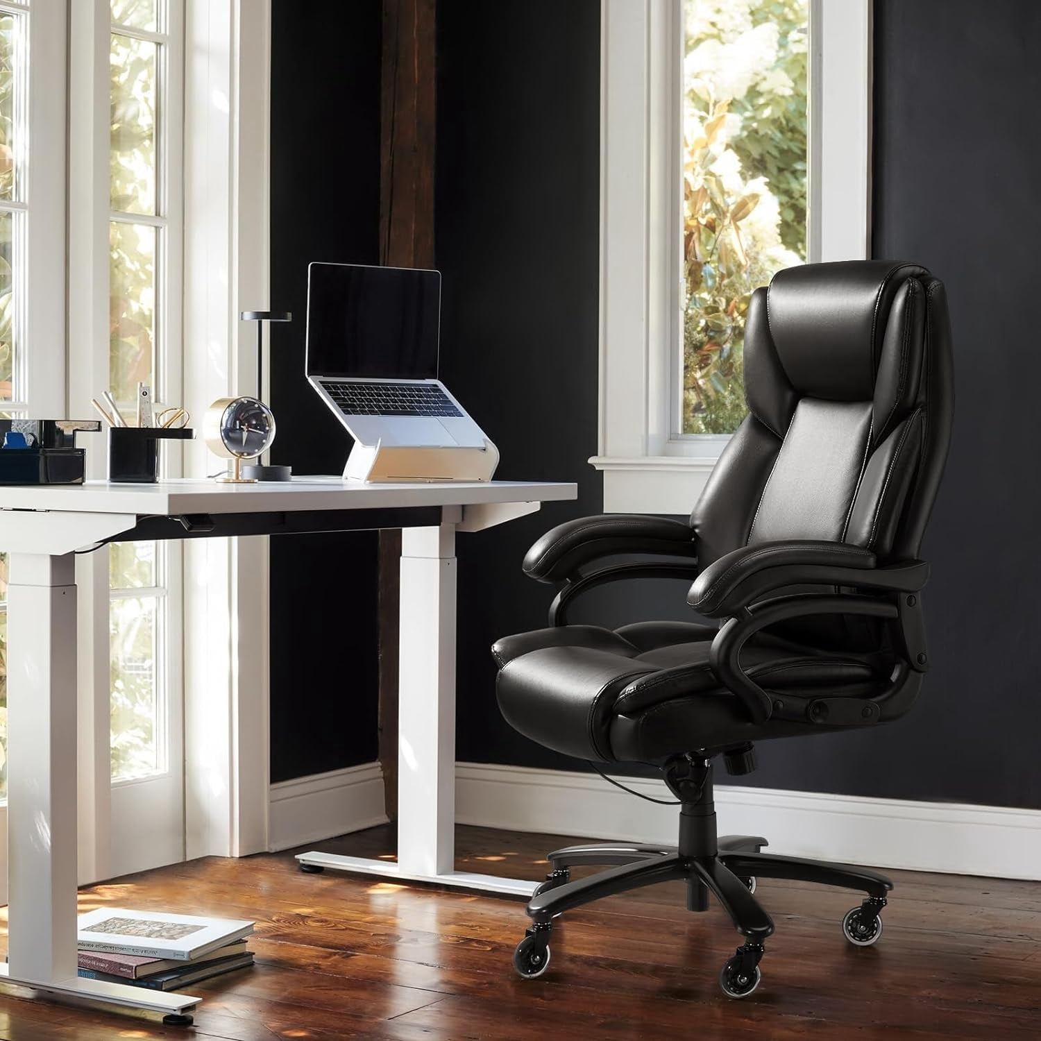 PUKAMI Heavy Duty Big and Tall Office Chair 500lbs,High Back PU Leather Executive Desk Chair
