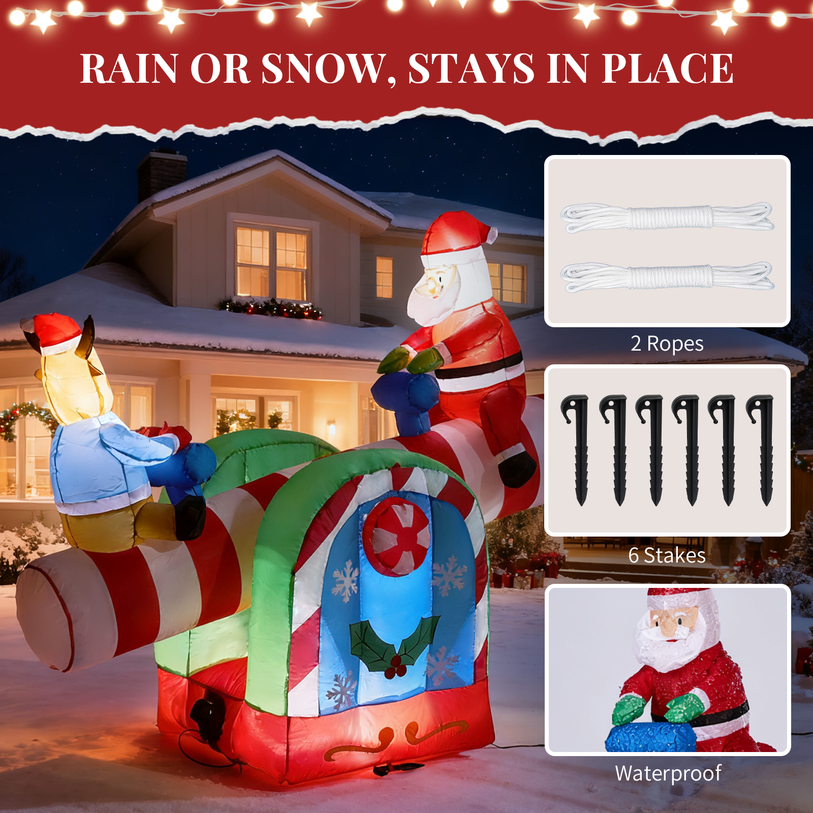 Astoutdoor Lighted Christmas Inflatable Decoration, Motorized Seesaw with Santa and Reindeer, 55.1 x 28.3 x 47.2 in, Built-in LED Lights, Blow Up Yard Decor