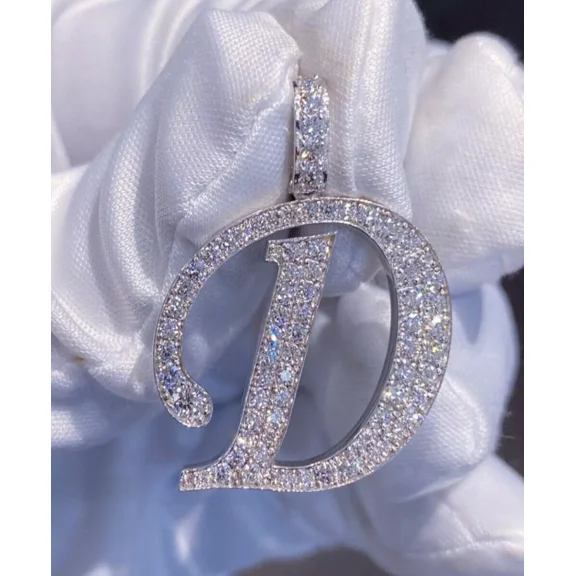 Forever Jewels 4Ct Round Moissanite Womens Letter D Pendant Necklace 14K White Gold Plated