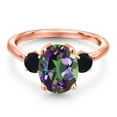 thumbnail image 3 of Gem Stone King 3.44 Ct Oval Green Mystic Quartz Black Onyx 18K Rose Gold Plated Silver Ring, 3 of 6