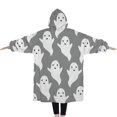 thumbnail image 2 of Oversized Wearable Blanket Hoodie,Gray Halloween White Ghosts Sherpa Blanket Hoodie with Super Pockets,Super Warm Fuzzy Pullover for Women & Men, 2 of 6