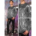 thumbnail image 2 of Unique Bargains Men's Metallic Long Sleeves Top Party Clubwear Shiny T-Shirt Tee Shirt 2XL Silver, 2 of 5