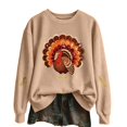 thumbnail image 3 of Womens Thanksgiving Day Crew Neck Sweatshirts Trendy Turkey Printed Pullovers Causal Fall Long Sleeve Graphic Tops Khaki S, 3 of 6