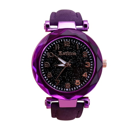 Jewelry VerPetridure Ladies Casual Quartz Watch Sky Twinkling Dial Leather Strap Watch
