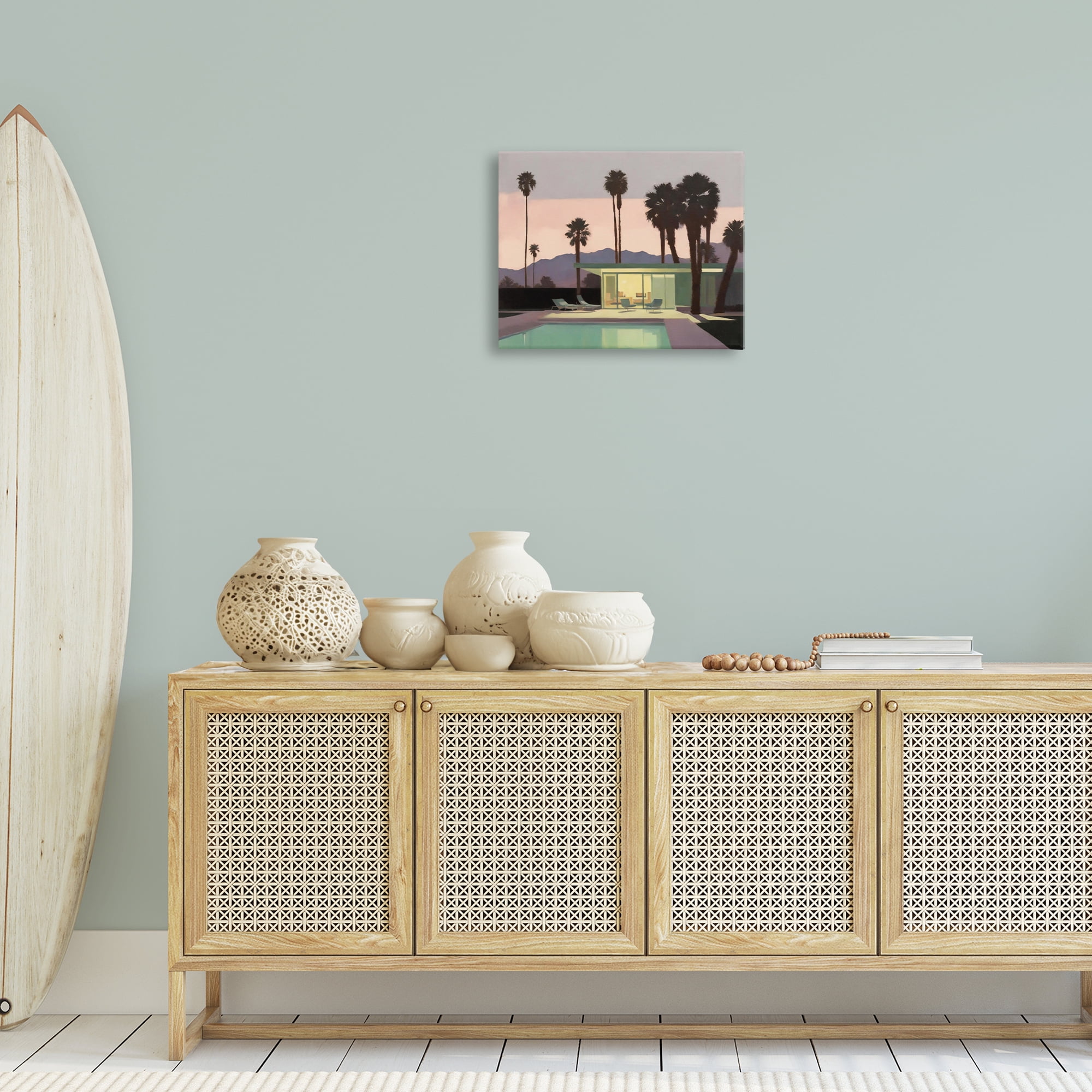 Stupell Industries Pool Surrounded by Palms Landscape & Nature Painting Wrapped Canvas Art Print Wall Art, 20 x 16