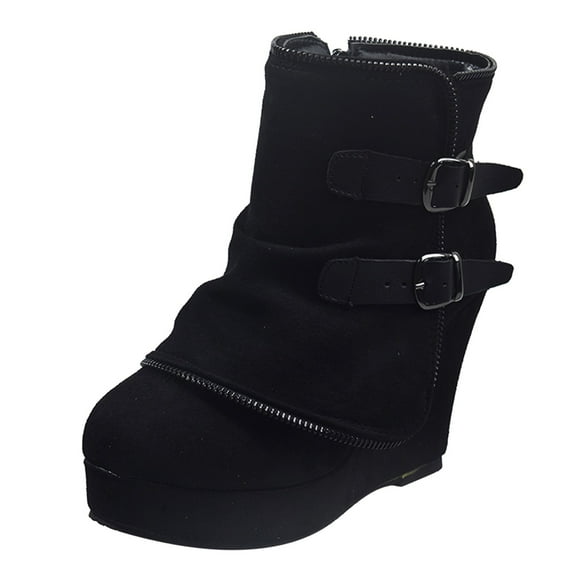 adviicd Comfortable Boots for Women Round Solid Short Buckle Wedges Women Shoes Toe Retro Keep Warm Color Booties
