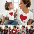 thumbnail image 1 of T-shirt Décontracté Parent-Enfant, Col Rond, Manches Courtes, Imprimé Cœur, 1 of 7
