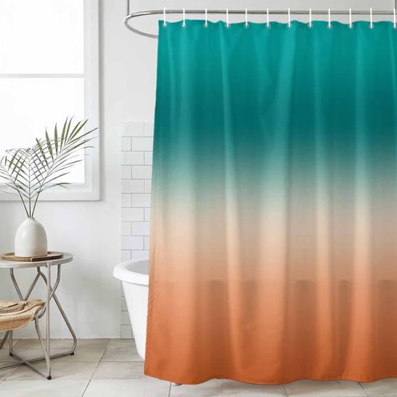 Bathroom Shower Curtain Turquoise Orange Gradient Waterproof Shower Curtains with Hooks, Watercolor Stripes Ombre Bath Curtains Bathtub Curtain Home Decor 36x72in