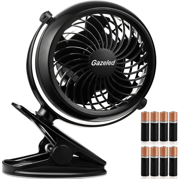 Gazeled Portable Fan Battery Operated, with Backup 8  AA Batteries & USB Cable,  Battery Powered Fan with Clip, Desk Quiet Fan for Camping, Outdoor, Stroller, Bedroom 5", New