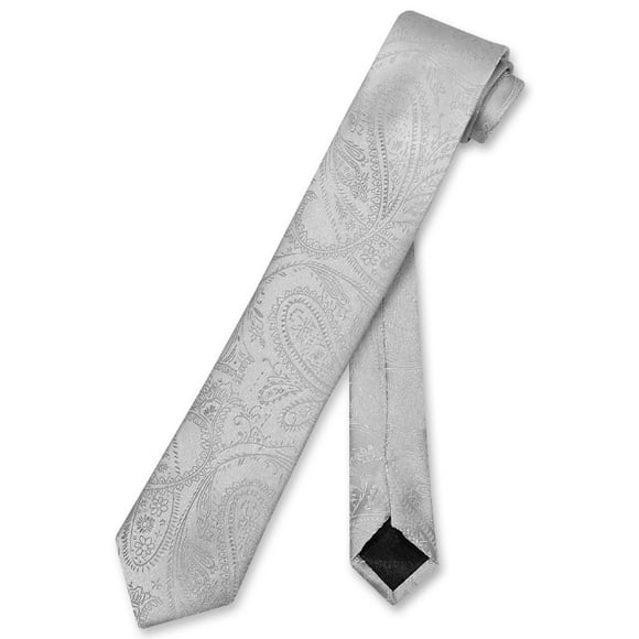 Vesuvio Napoli Narrow NeckTie Solid SILVER GREY Paisley 2.5"" Skinny Men Neck Tie