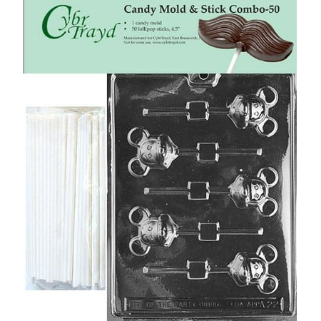 Cybrtrayd 45St50-A022 Mouse Lolly (Mickey) Chocolate Candy Mold with 50 Cybrtrayd 4.5