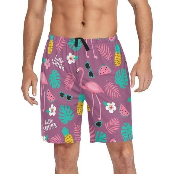 GZHJMY Flamingo Pajama Pants Short for Men, Lounge Pants Lightweight Men Pajama Bottoms with Drawstring Pockets, Christmas New Year Birthday Gifts, Small