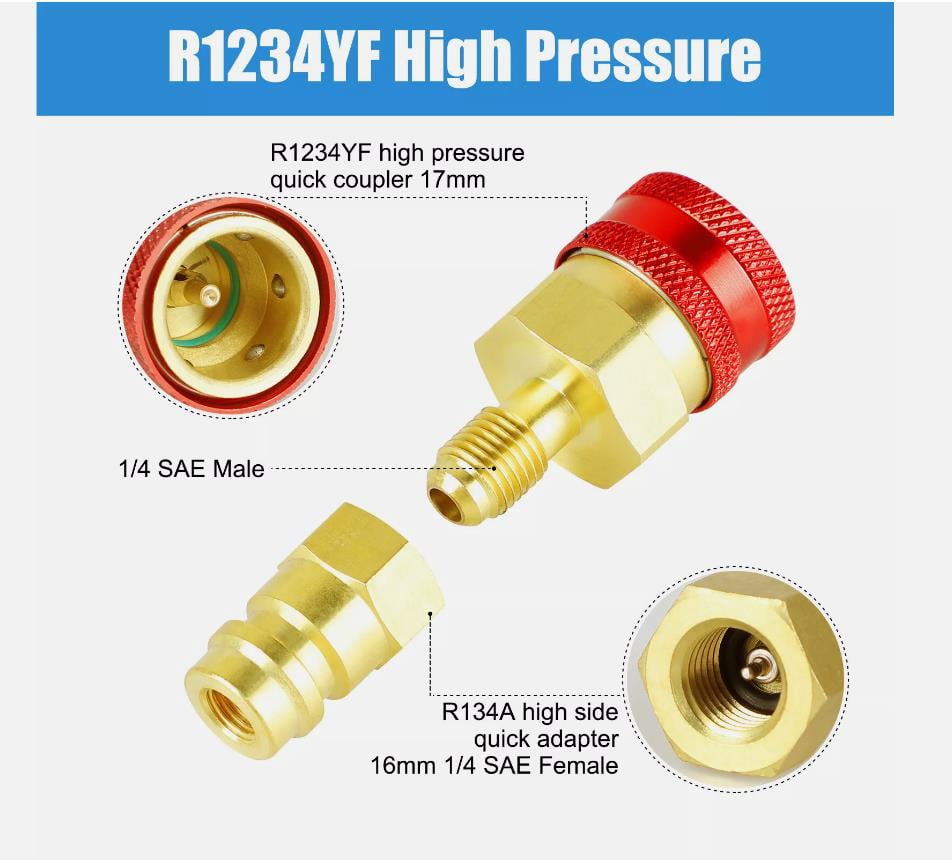 R1234YF Quick Couplers Kit, R1234YF to R134A Conversion Kit, High/Low Side Quick Coupler Adapter, 1234YF Quick Couplers Adapters & AC Hose Connectors for Car AC Refrigerant Charging-2PCS