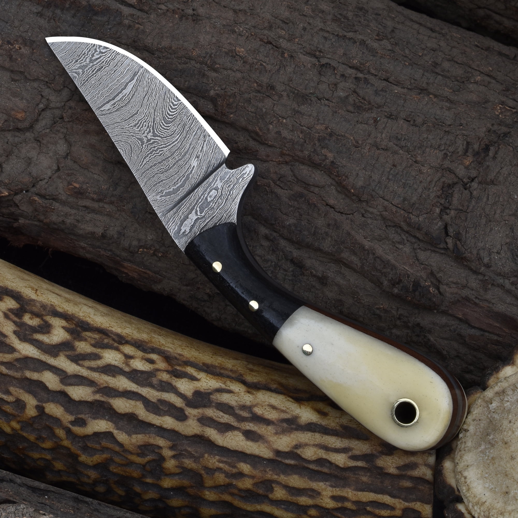 Knives Ranch 3133-SG Antler Neck Knife – Fixed Blade Pocket Knife with Leather Sheath & Paracord, Outdoor EDC Hunting Utility Knife