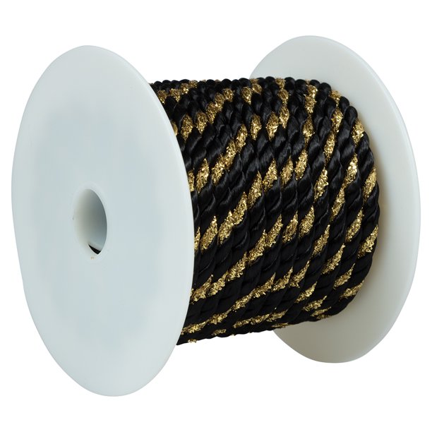 JAM Rope Ribbon, 15 Yards, Black with Gold, 1/Pack