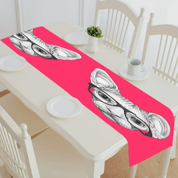 ABPHQTO Portrait Of Sphynx Cat With Glasses Table Runner Placemat Tablecloth For Home Decor 14x72 Inch
