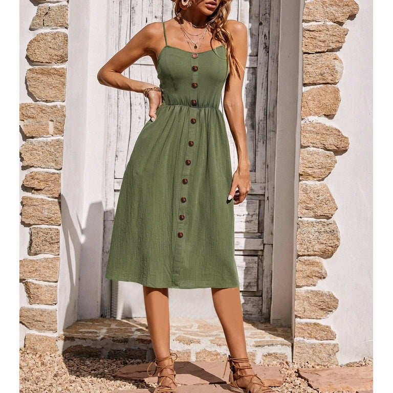 Spaghetti strap button down hotsell midi dress