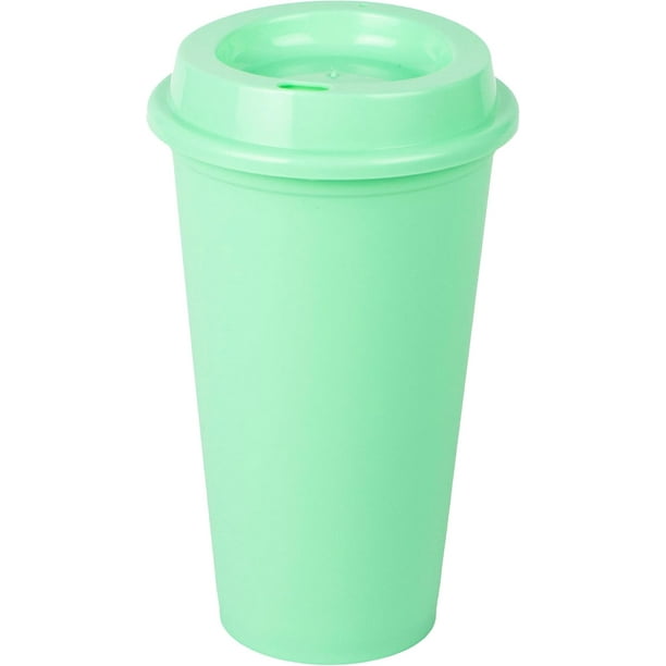 Vaso para café con Tapa | Vaso Cafetero de plástico de 16 Oz. | Vaso reusable tipo termo para café, té y agua | Libre de BPA | Paquete de 10 vasos color Menta