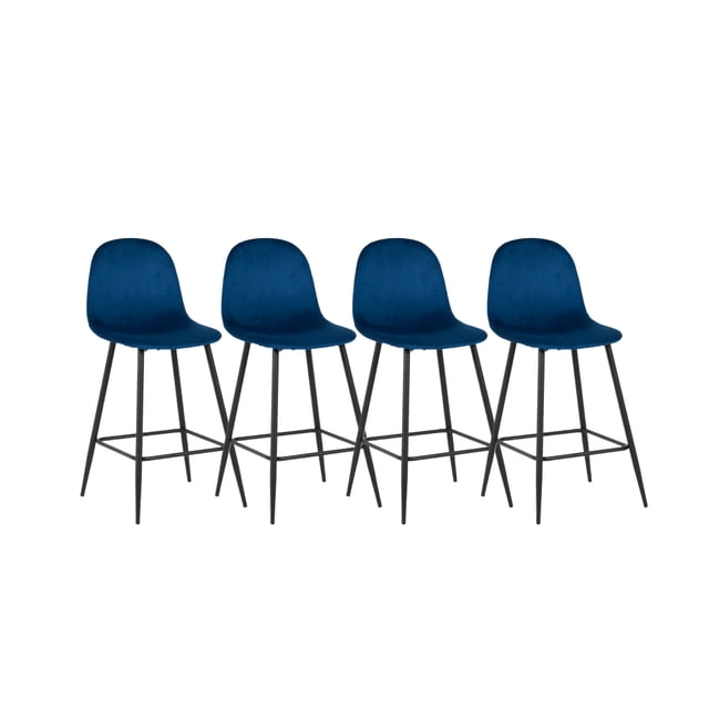 Ilios Innova | Juego de 4 Sillas Altas de Bar Candina Azul con Estructura Metálica Negra, Diseño Moderno y Elegante para Barra de Cocina, Comedor o Restaurante