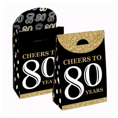 Big Dot of Happiness Adult 80th Birthday – Gold – Birthday Gift Favor Bags – Party Goodie Boxes – Set of 12