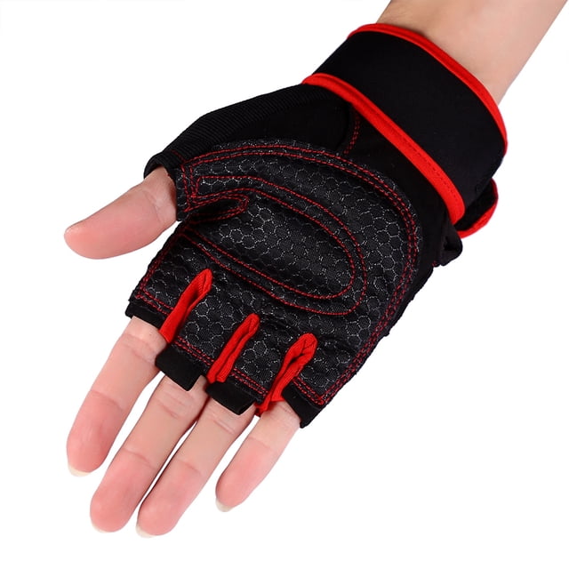 2 guantes de levantamiento de pesas para entrenamiento en gimnasio, fitness, ejercicio, muñequeras deportivas (rojo/L)