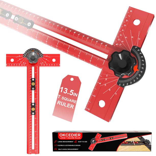 Escuadra en T para carpintería OKcedier, regla ajustable de 34 cm