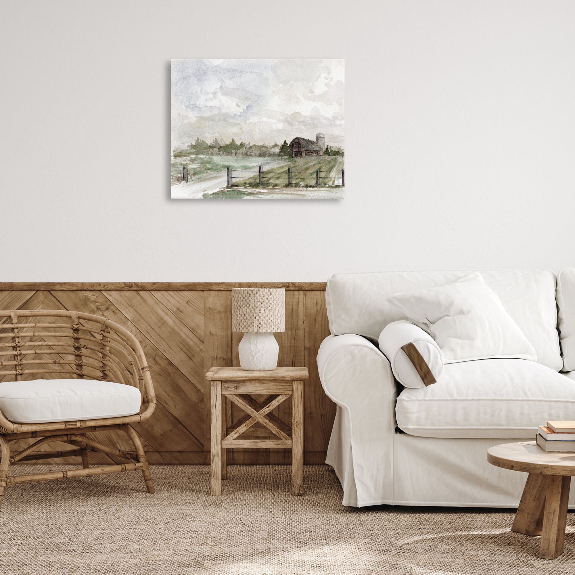 Stupell Industries Rustic Barn & Fence Landscape Painting Gallery Wrapped Canvas Art Print Wall Art, 30 x 24