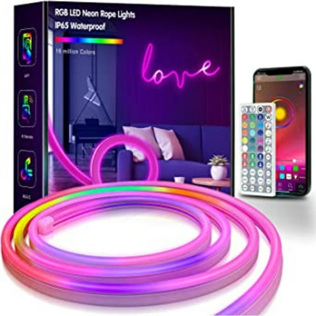 WINGOMART Guirlandes Néon 16,4 Pi Néon RVB à DEL avec Télécommande, Bande Lumineuse Néon à DEL Intelligente avec Application Intelligente, Bandes Lumineuses à DEL Étanches pour l'Intérieur et l'Extérieur