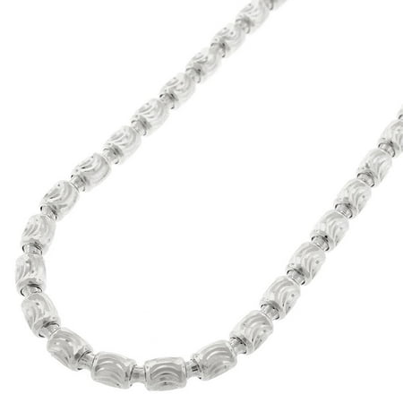 Accent Barrel Link Necklace - Sterling Silver Italian 4mm Oval Bead Moon Cut Barrel Link Solid 925 Rhodium Necklace Chain 24