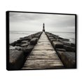 thumbnail image 2 of Designart "Monochrome Pier On The Horizon" Coastal Pier Floater Framed Wall Art Living Room, 2 of 5