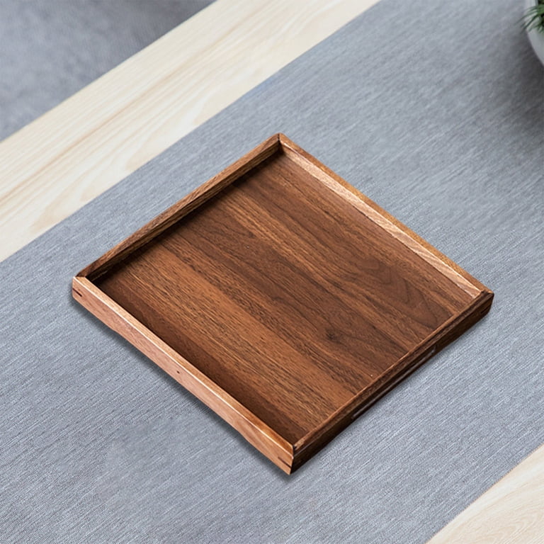 Rkxzt Wooden Tray,Wooden Tea Tray with Cup Storage 38x28cm Multi