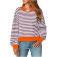 thumbnail image 2 of Feancey Womens Striped Colorblock Oversized Sweatshirt Crewneck Long Sleeve Loose Pullovers Comfy Soft Cropped Tops Fall Fashion Clothes Orange XXL, 2 of 9
