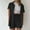 Black, variant on Women Linen 2 Piece Outfits Oversized Short Sleeve Button Down Shirt Blouse High Waist Short Summer Tracksuit Set