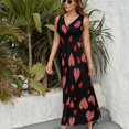 thumbnail image 6 of Red Hearts Pattern on Dark Background Dress Fashion Boho Beach Long Dresses Female Party Printed Maxi Dress, 6 of 9