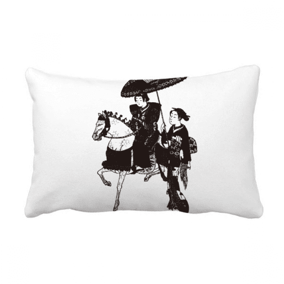 Japan Women Riding Horse Sketch Throw Pillow Lumbar Insert Cushion Cover Home Decoration
