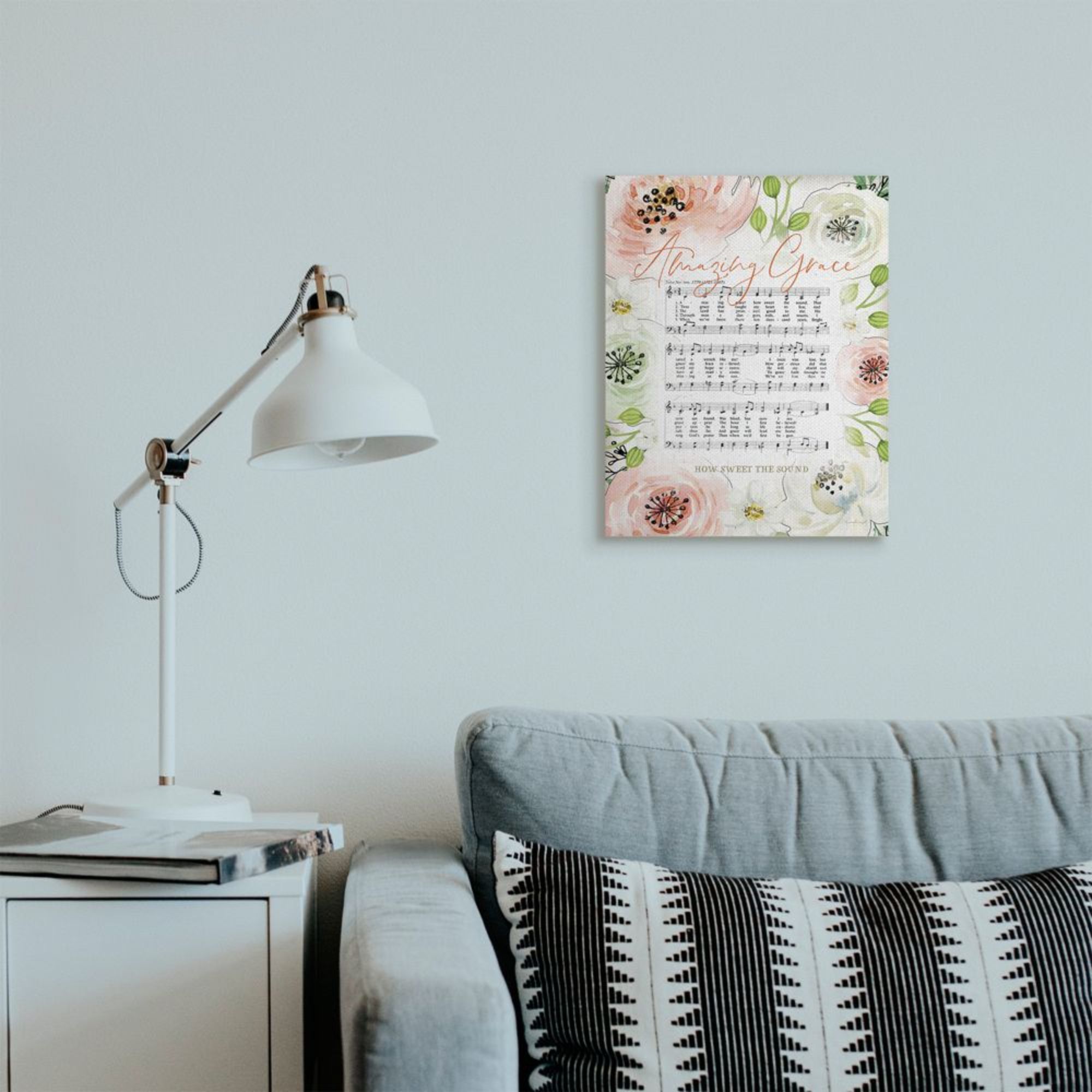 Stupell Industries Amazing Grace Pink Floral Sheet Music Flower Americana Design by Jennifer Pugh, 16" x 20"