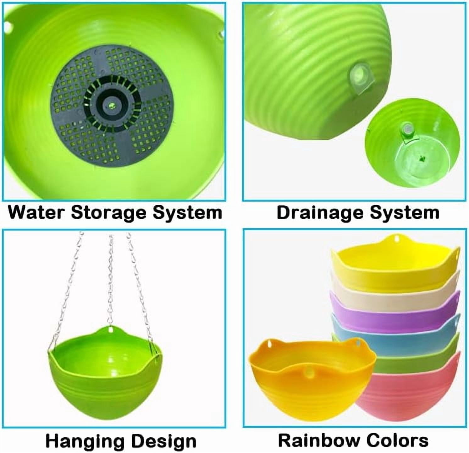 GIXUSIL 8 inch Self-Watering Hanging Planters, 7-Pack Plastic Planters with Drainage Holes & Chains for Indoor Outdoor Garden, 7 Colors for Spider Plant & Trailing Flowers