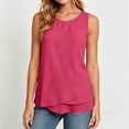 thumbnail image 4 of Noric Women's Cotton Linen Sleeveless Crew Neck Tank Tops Casual Summer Loose Fit Layered Hem Pullover Tops, 4 of 6