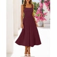 thumbnail image 3 of Merokeety Womens Summer Dresses Pleated Square Neck Cocktail Work Midi Dress Wine m, 3 of 3