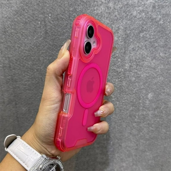 for iPhone 16 Magnetic Case, [Military Grade Drop Protection] Fashionable Color Triple-Layers Shockproof Protective Rugged Phone Cover Support Wireless Charging for iPhone 16, Pink