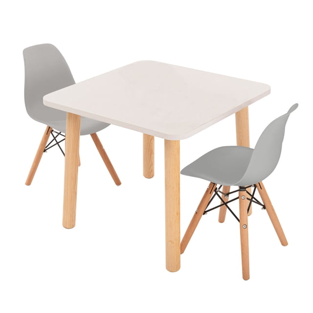 Mesa Melamina Cuadrada Y 2 Sillas Eames Infantil (gris)