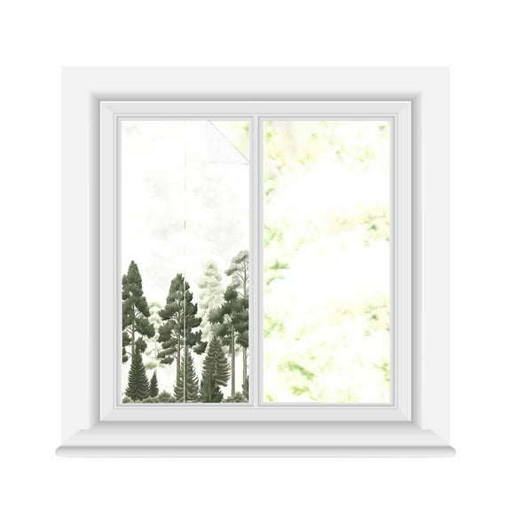 Window Privacy Film Green Forests Tree Stained Glass Window Film Decorative Sun Block Window Cover Pine Maple Trees Nature Pure Color Window Clings Static Adhesive Sticker for Bathroom 17.7"x39.3"