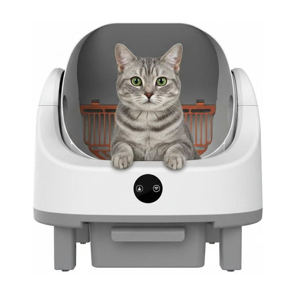 Open-Top Self Cleaning Cat Litter Box, Automatic Litter Box with APP Control, 9l Waste Bin, Odor-Free Waste Disposal Includes Waterproof Liner, Multi-Layer Safety Protection White